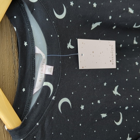 Womens Bluenotes Black Long Sleeve Star Moon Soft Cozy Lounge Top - Large NWT - Picture 2 of 5